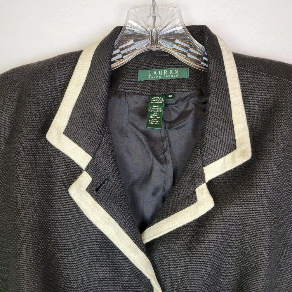 Lauren Ralph Lauren Womens Linen Pockets Blazer Size 14W Black Business Workwear - Picture 7 of 8